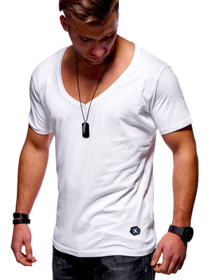 White Soft Cotton Slim Fit T-Shirts for Men - V Neck Short Sleeve Tee Shirts