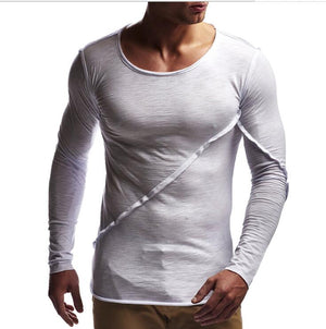 White Soft Cotton Solid Slim Fit T-Shirts for Men - O Neck Cool Long Sleeve Tee Shirts