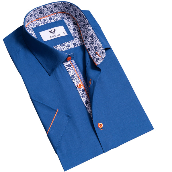 Royal Blue Short Sleeve Button up Shirts for Men - Tailored Slim Fit