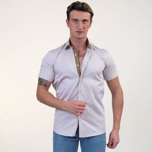 Solid Bright White Short Sleeve Button up Shirts for Men - Tailored Slim Fit Cotton Dress Shirts