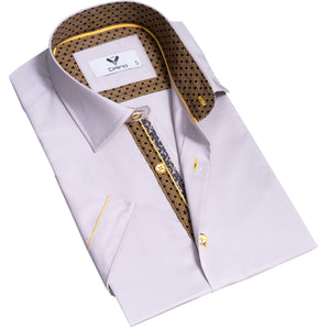 Solid Bright White Short Sleeve Button up Shirts for Men - Tailored Slim Fit Cotton Dress Shirts