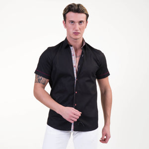 Jet Black Short Sleeve Button up Shirts for Men - Tailored Slim Fit Cotton Dress Shirts