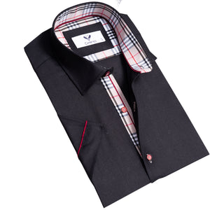 Jet Black Short Sleeve Button up Shirts for Men - Tailored Slim Fit Cotton Dress Shirts
