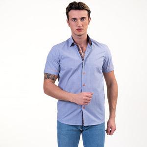 Soft Light Blue Short Sleeve Button up Shirts for Men - Tailored Slim Fit Cotton Dress Shirts