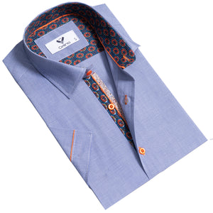 Soft Light Blue Short Sleeve Button up Shirts for Men - Tailored Slim Fit Cotton Dress Shirts