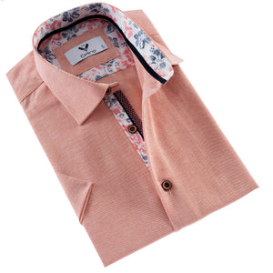 Salmon Oxford Men's Short Sleeves Shirt - Tailored Slim Fit Cotton Dress Shirts