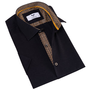 Black inside Gold Honeycomn Men's Short Sleeves Shirt - Tailored Slim Fit Cotton Dress Shirts