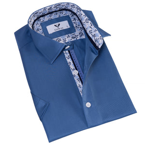 Blue inside Floral Men's Short Sleeves Shirt- Tailored Slim Fit Cotton Dress Shirts