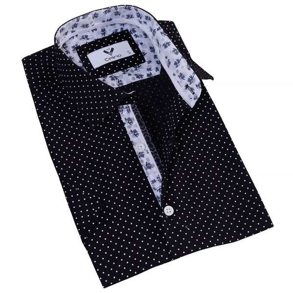 mens polka dot dress shirt short sleeve Lars Amadeus Men's Short Sleeves Polka Dots Button Down Dress Shirt Medium Burgundy
