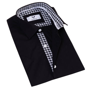 Black inside Checkered Men's Short Sleeves Shirt- Tailored Slim Fit Cotton Dress Shirts