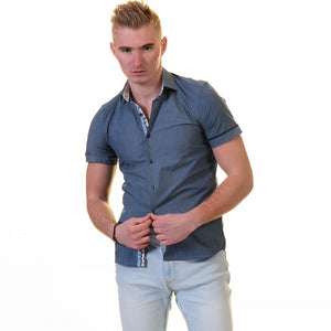 Dark Grey Short Sleeve Button up Shirts for Men - Tailored Slim Fit Cotton Dress Shirts