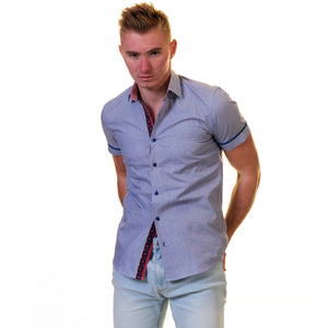 Bluish purple Short Sleeve Button up Shirts for Men - Tailored Slim Fit Cotton Dress Shirts