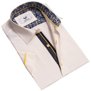 Off White Short Sleeve Button up Shirts for Men - Tailored Slim Fit Cotton Dress Shirts