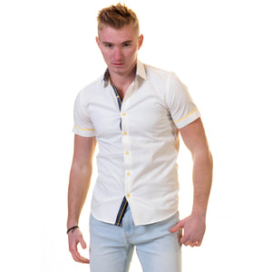 Off White Short Sleeve Button up Shirts for Men - Tailored Slim Fit Cotton Dress Shirts