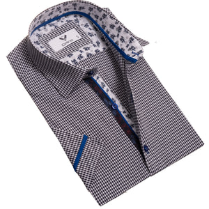 Grey with White Dots Short Sleeve Button up Shirts for Men - Tailored Slim Fit Cotton Dress Shirts