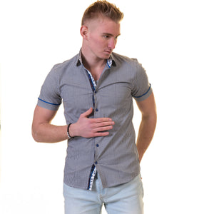 Grey with White Dots Short Sleeve Button up Shirts for Men - Tailored Slim Fit Cotton Dress Shirts
