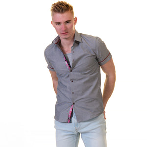 Light Grey Short Sleeve Button up Shirts for Men - Tailored Slim Fit Cotton Dress Shirts