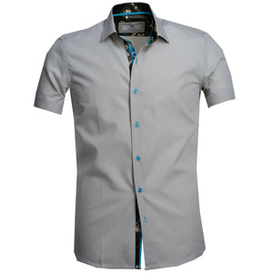 White Solid Short Sleeve Button up Shirts for Men - Tailored Slim Fit Cotton Dress Shirts