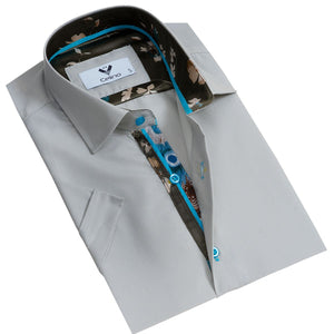 White Solid Short Sleeve Button up Shirts for Men - Tailored Slim Fit Cotton Dress Shirts