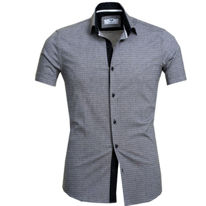 Grey Circles Short Sleeve Button up Shirts for Men - Tailored Slim Fit Cotton Dress Shirts