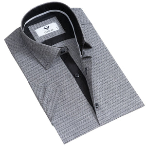 Grey Circles Short Sleeve Button up Shirts for Men - Tailored Slim Fit Cotton Dress Shirts
