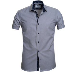 Grey Solid Short Sleeve Button up Shirts for Men - Tailored Slim Fit Cotton Dress Shirts