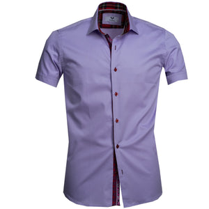 Purple Solid Short Sleeve Button up Shirts for Men - Tailored Slim Fit Cotton Dress Shirts