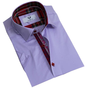 Purple Solid Short Sleeve Button up Shirts for Men - Tailored Slim Fit Cotton Dress Shirts
