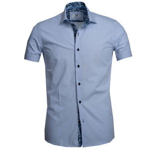 Light Blue Solid Short Sleeve Button up Shirts for Men - Tailored Slim Fit Cotton Dress Shirts