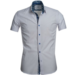 White Solid Short Sleeve Button up Shirts for Men - Tailored Slim Fit Cotton Dress Shirts