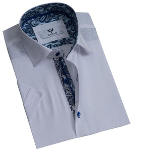 White Solid Short Sleeve Button up Shirts for Men - Tailored Slim Fit Cotton Dress Shirts