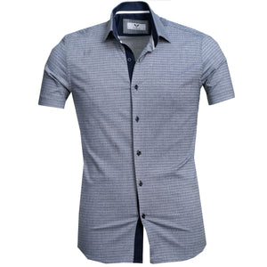 Blueish Grey Circles Short Sleeve Button up Shirts for Men - Tailored Slim Fit Cotton Dress Shirts