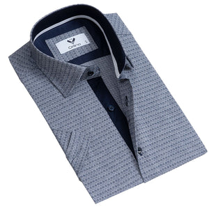 Blueish Grey Circles Short Sleeve Button up Shirts for Men - Tailored Slim Fit Cotton Dress Shirts