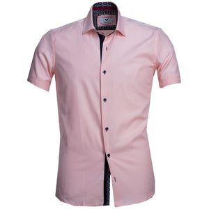Light Pink Solid Short Sleeve Button up Shirts for Men - Tailored Slim Fit Cotton Dress Shirts