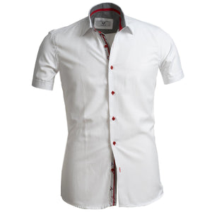 White Solid Short Sleeve Button up Shirts for Men - Tailored Slim Fit Cotton Dress Shirts