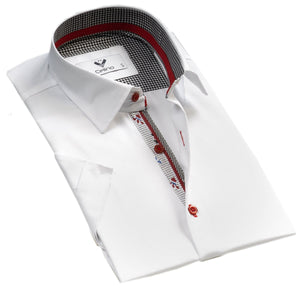White Solid Short Sleeve Button up Shirts for Men - Tailored Slim Fit Cotton Dress Shirts