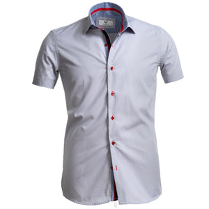Light Grey Solid Short Sleeve Button up Shirts for Men - Tailored Slim Fit Cotton Dress Shirts