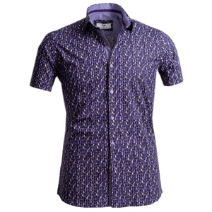 Purple Short Sleeve Button up Shirts for Men - Tailored Slim Fit Cotton Dress Shirts