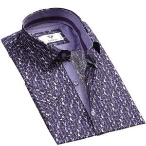 Purple Short Sleeve Button up Shirts for Men - Tailored Slim Fit Cotton Dress Shirts