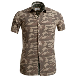 Camouflage Green Short Sleeve Button up Shirts for Men - Tailored Slim Fit Cotton Dress Shirts