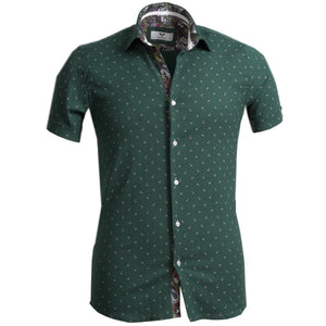 Green with Colorful Paisley Short Sleeve Button up Shirts for Men - Tailored Slim Fit Cotton Dress