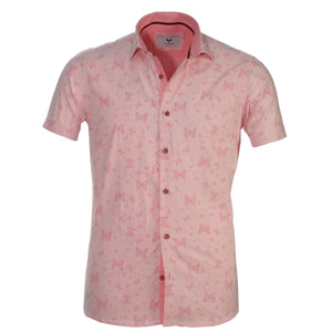 Pink Short Sleeve Button up Shirts for Men - Tailored Slim Fit Cotton Dress Shirts