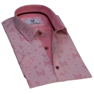 Pink Short Sleeve Button up Shirts for Men - Tailored Slim Fit Cotton Dress Shirts