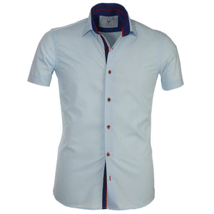 Sky Blue Solid Short Sleeve Button up Shirts for Men - Tailored Slim Fit Cotton Dress Shirts