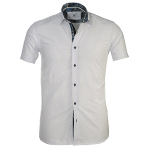 White Solid Short Sleeve Button up Shirts for Men - Tailored Slim Fit Cotton Dress Shirts