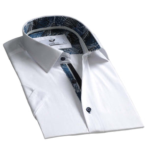 White Solid Short Sleeve Button up Shirts for Men - Tailored Slim Fit Cotton Dress Shirts