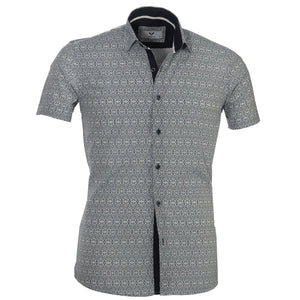 Grey-Blue Short Sleeve Button up Shirts for Men - Tailored Slim Fit Cotton Dress Shirts