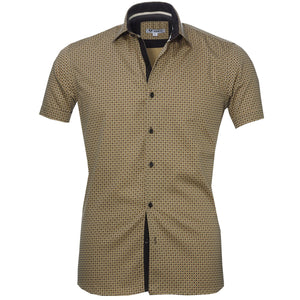 Tan Brown Check Short Sleeve Button up Shirts for Men - Tailored Slim Fit Cotton Dress Shirts