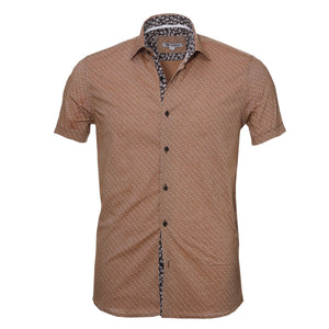 Light Brown Paisley Short Sleeve Button up Shirts for Men - Tailored Slim Fit Cotton Dress Shirts