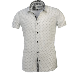 Celino White Black Men's Slim Fit Short Sleeve Dress Shirt Made in Europe